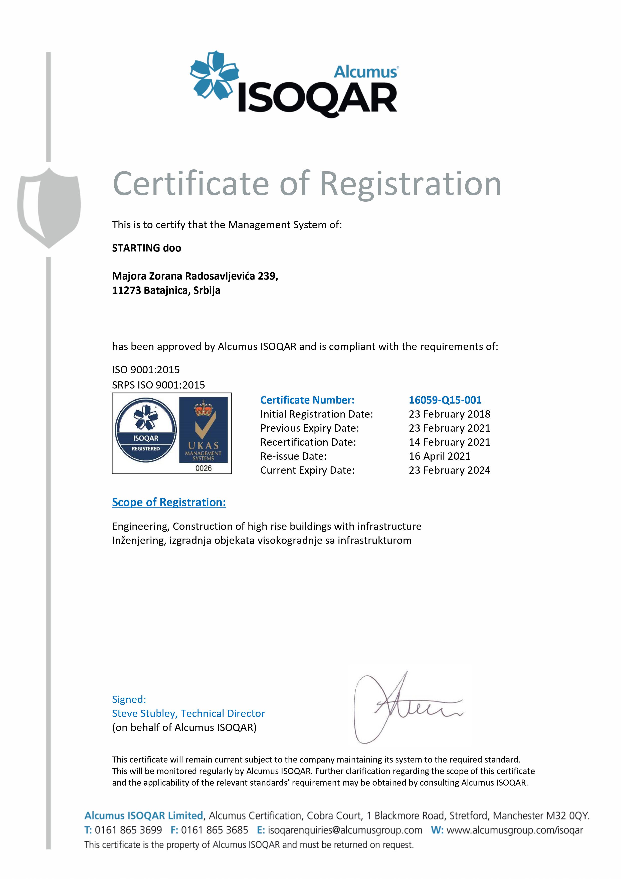 Sertifikat  ISO 9001:2015