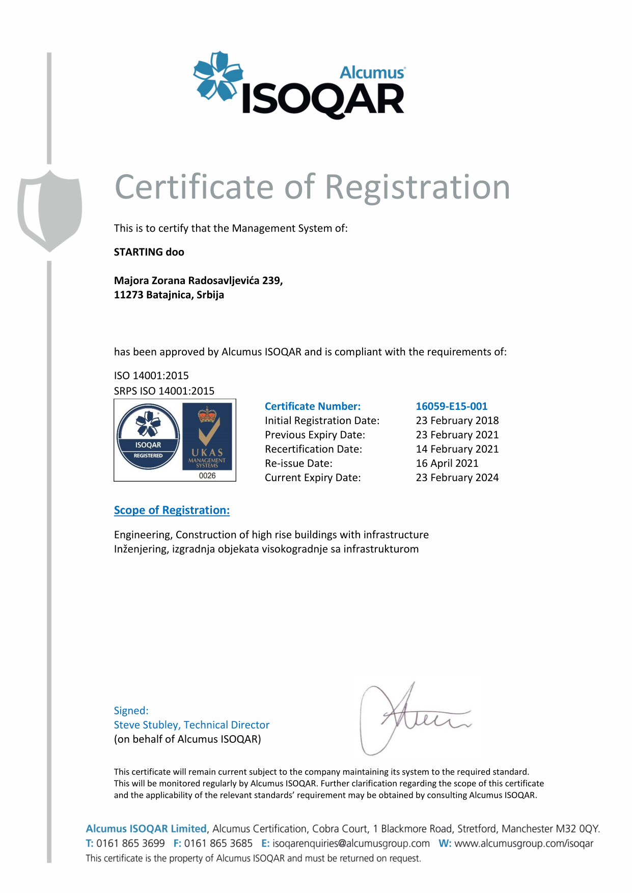 Sertifikat  ISO 14001:2015